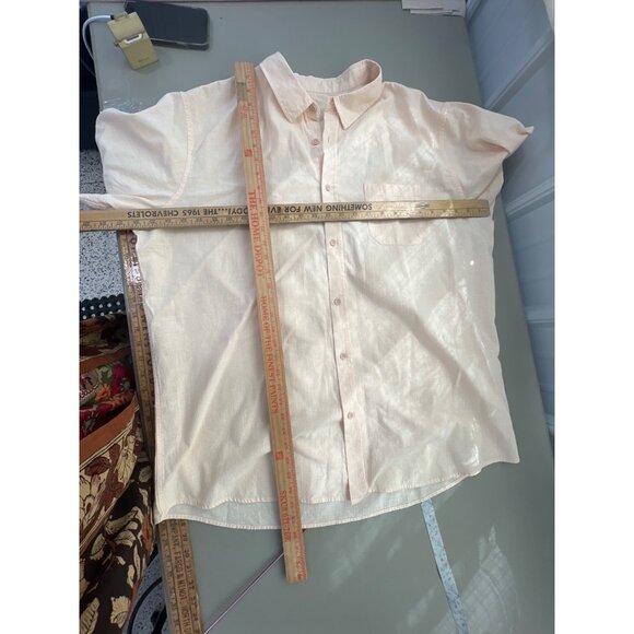 Linen Blend Oversized Shirt One Size Cream Button Front Short Sleeve Pocket Loos - Picture 3 of 5
